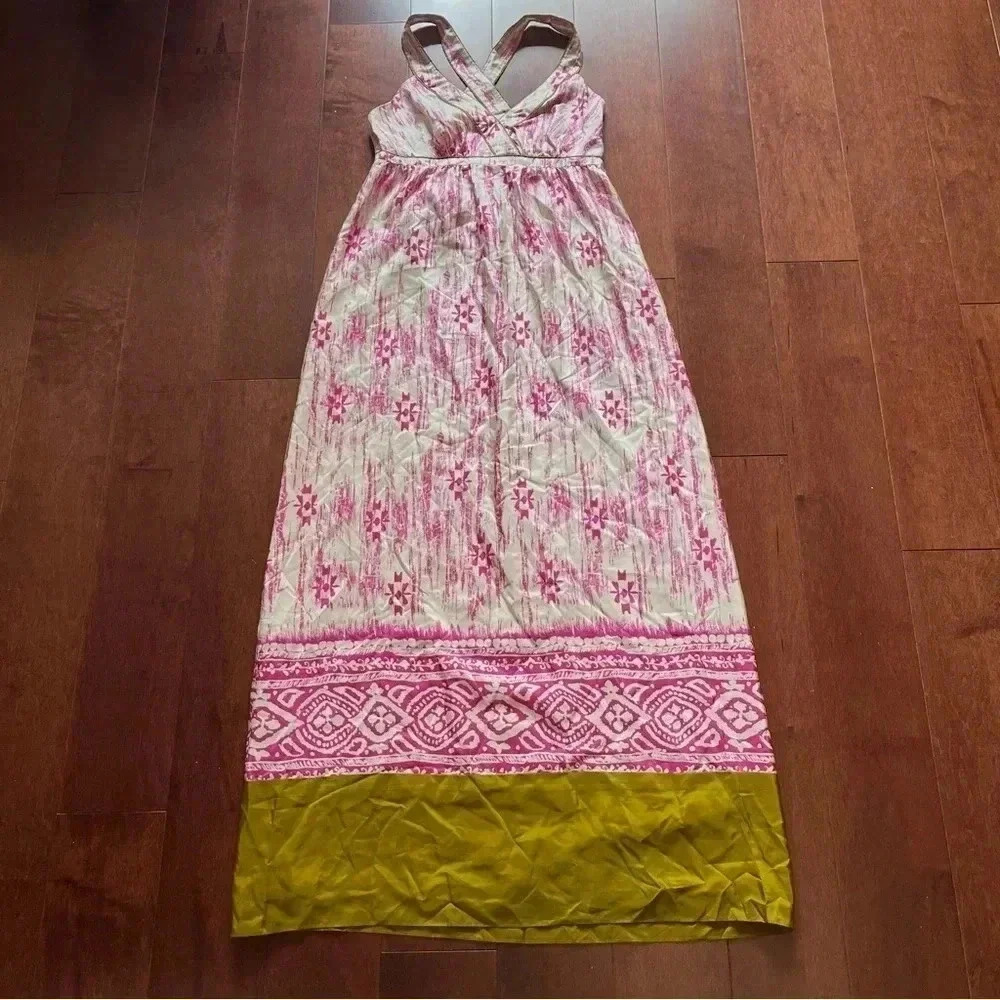 LOFT 100% Silk Maxi Dress - Ikat Tribal Print